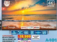 GRUNDİG 65GJU7100 65 İNÇ 164 CM SMART 4K UHD GOOGLE TV AKILLI TELEVİZYON